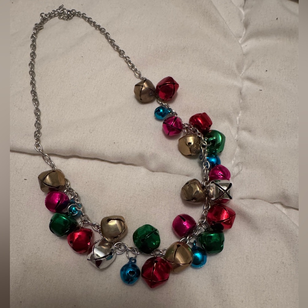 Christmas Jingle Bell Necklace Multicolor Holiday Statement Jewelry